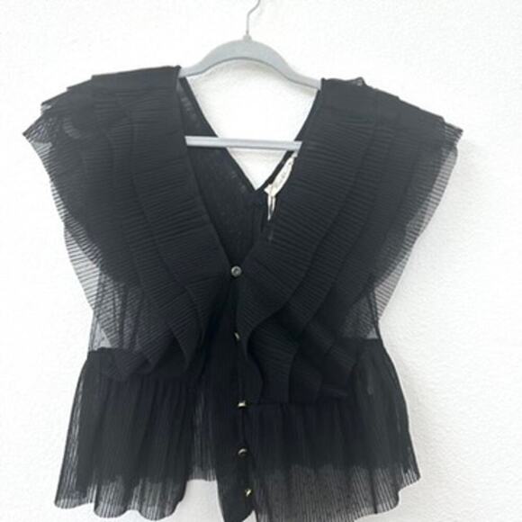 Forever That Girl for Anthropologie Tops - NWT Forever That Girl Ruffled Button-Front Blouse in Black